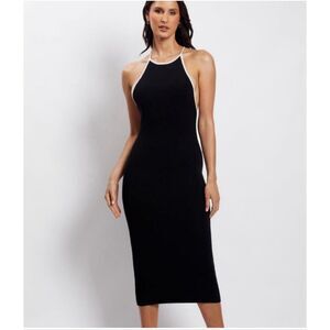 Meshki Heidi Contrast Binding Knit Midi Dress Low Back in Black Size M